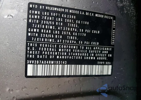 2024 Volkswagen Tiguan Se из США, поврежденный, VIN 3VV2B7AX4RM193143